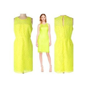 J.Crew Collection Neon Yellow Sleeveless Shift Lace Formal Dress  Size 4